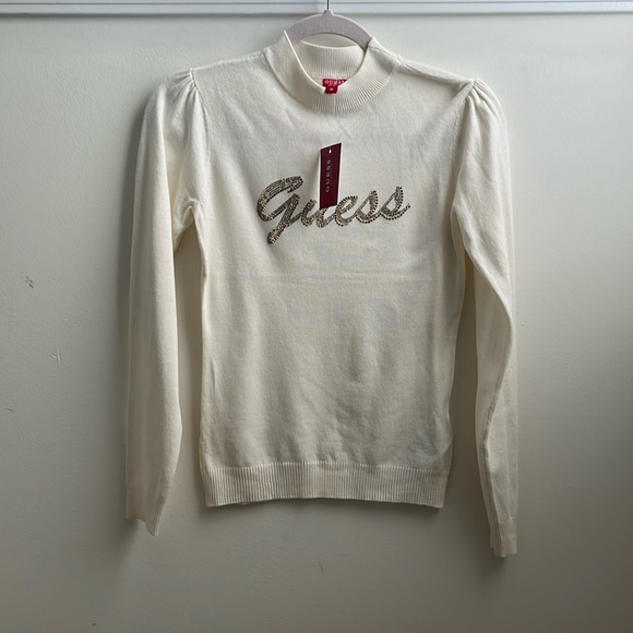 Guess Sweaters - NWT, Jr. M, Guess, Puff Long Sleeve, Mock Turtleneck, Rhinestone Branded Sweater